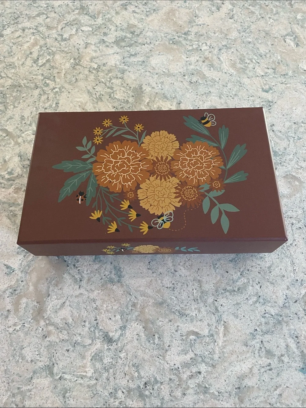 Decorative Brown Floral Storage Box - Home Organization
